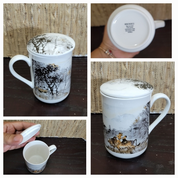 BOSSIGI "boy on cow" Fine China coffee / tea cup/ with Cover  NWOT - Picture 2 of 2